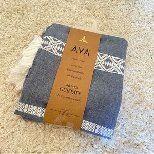 Ava Boho shower curtain denim with tassels